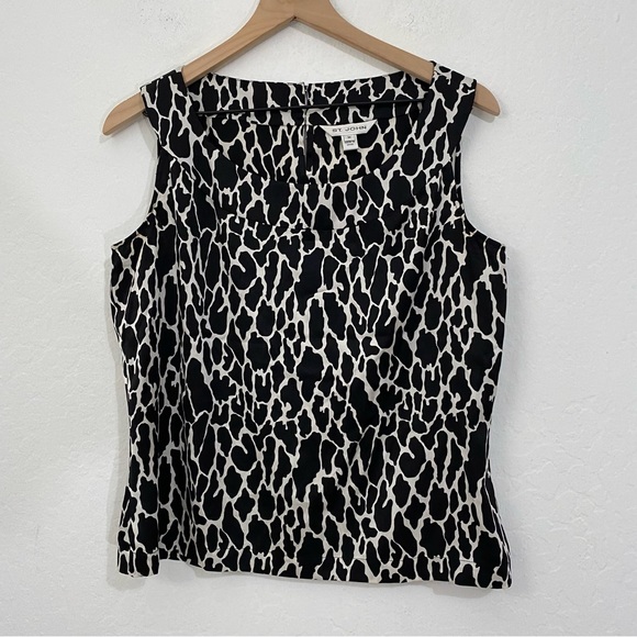 St. John Women’s M Black White Silk Sleeveless Tank Top Lightweight Casual - Picture 3 of 8